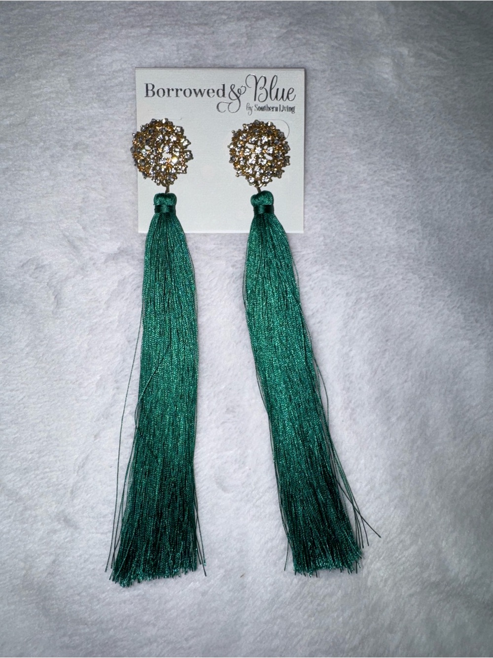 Play Emerald Green Tassel Drop Earrings with Gold Accents